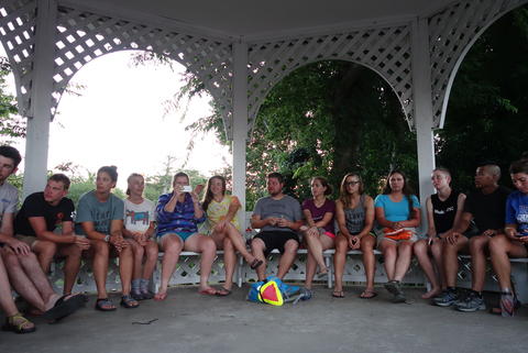 Town hall meeting in the gazebo. 