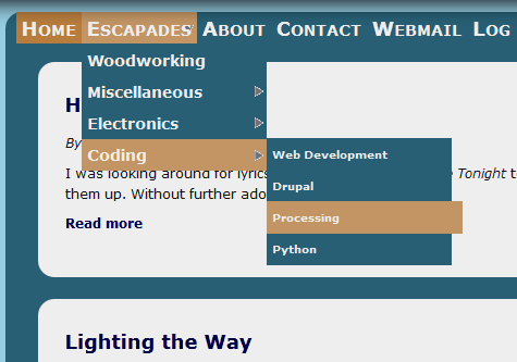 Check it out! Animation! On a site! Escapades dropdown menu