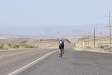 Helen on the road, with nothing in sight.